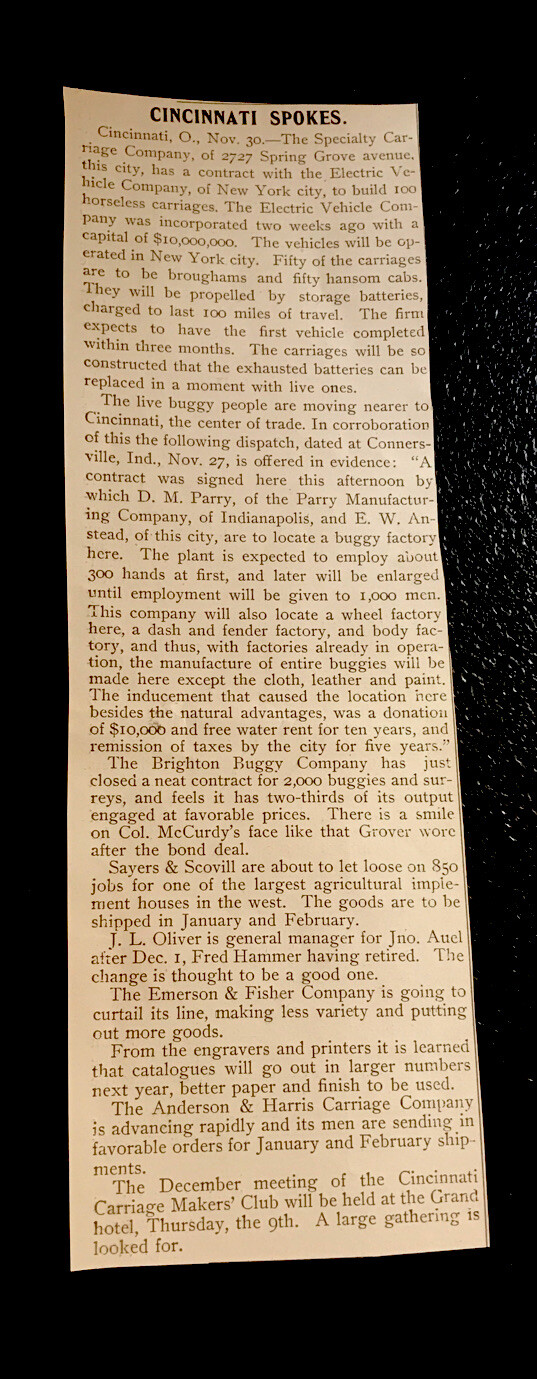 ORIGINAL 1897 Wagons – Carriages – Buggies Manufacturing Article Cincinnati Ohio