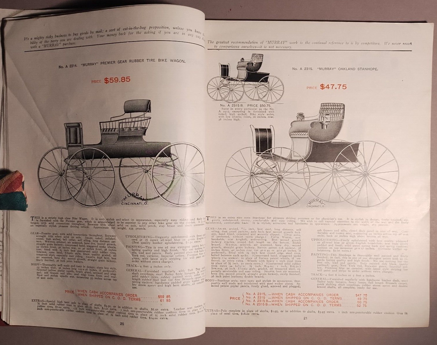 1906 Murray Carriage Buggy Delivery Wagon Cincinnati OH Catalog Original B1-17