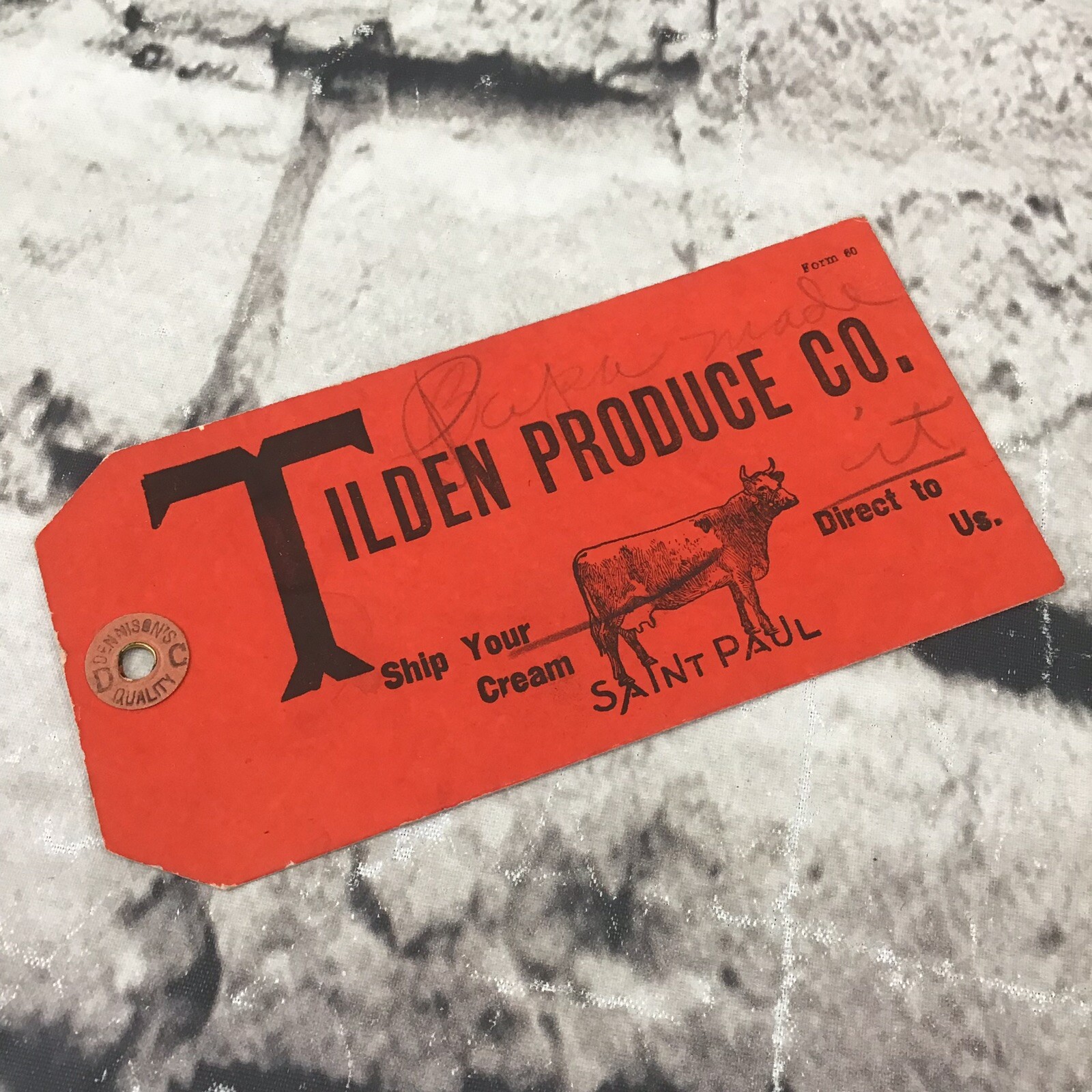 Vintage Tilden Produce Co Shipping Tag W/Sketch On Back Collectible Rare