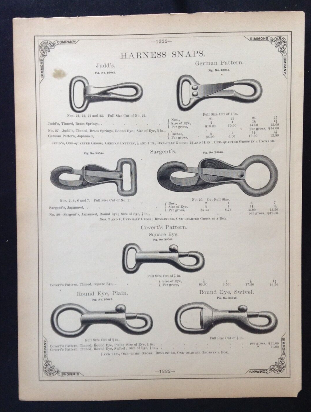 1888 Vintage Simmons Hardware Catalog Pgs Victorian Horse Hames Snaps Rings