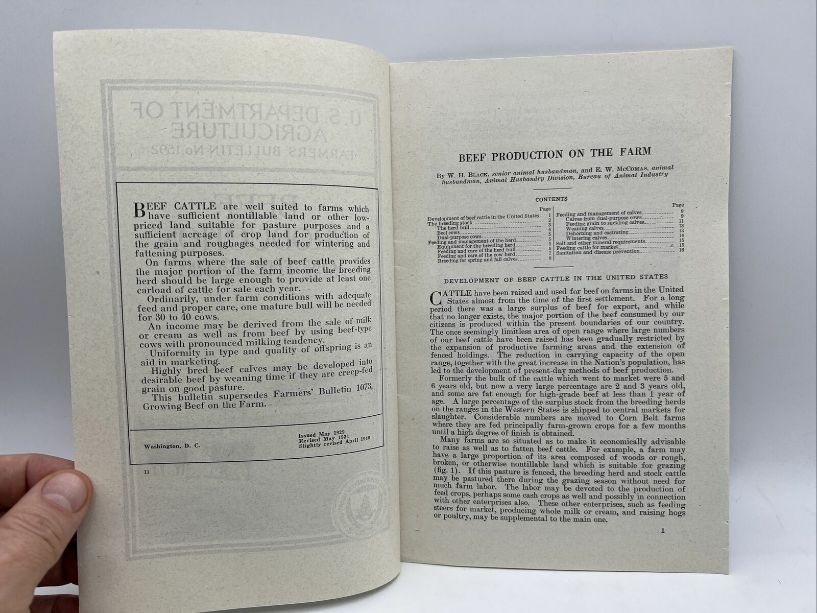 1940 USDA Farmers Bulletin No 1592 BEEF PRODUCTION ON THE FARM by W.H. Black