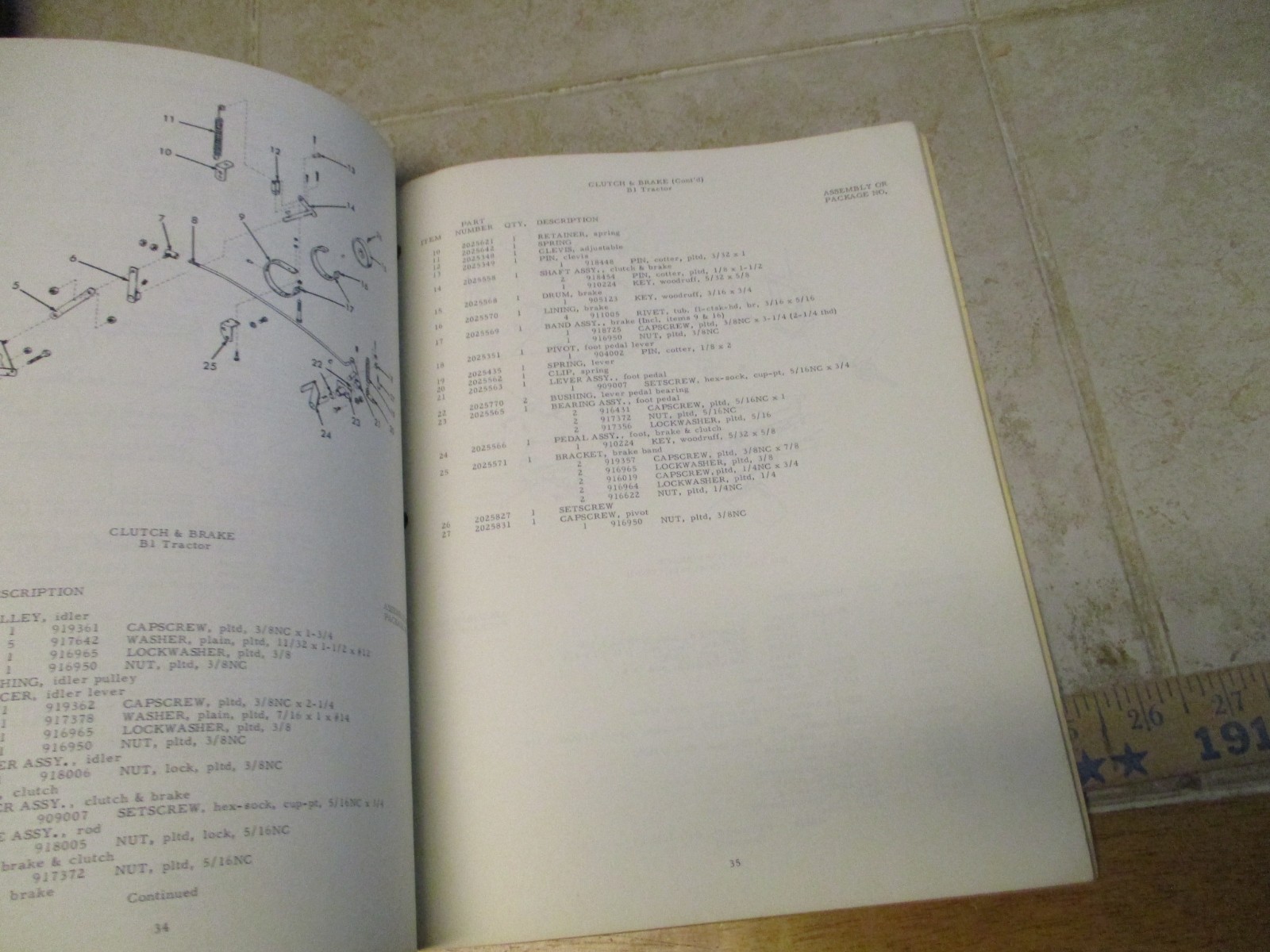 Allis Chalmers Parts & Illustration Catalog for B1 B10 B12 Big Ten Tractors 1968
