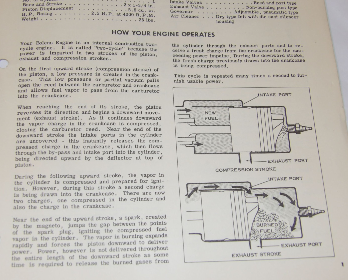 VINTAGE 1950s BOLENS ENGINE OWNER MANUAL & PARTS LIST/CATALOG! 375 BA 01/BB 01