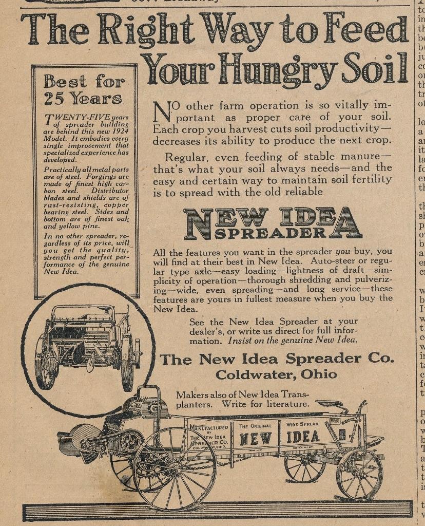 Magazine Ad – 1924 – New Idea Spreader – New Idea Spreader Co., Coldwater, OH