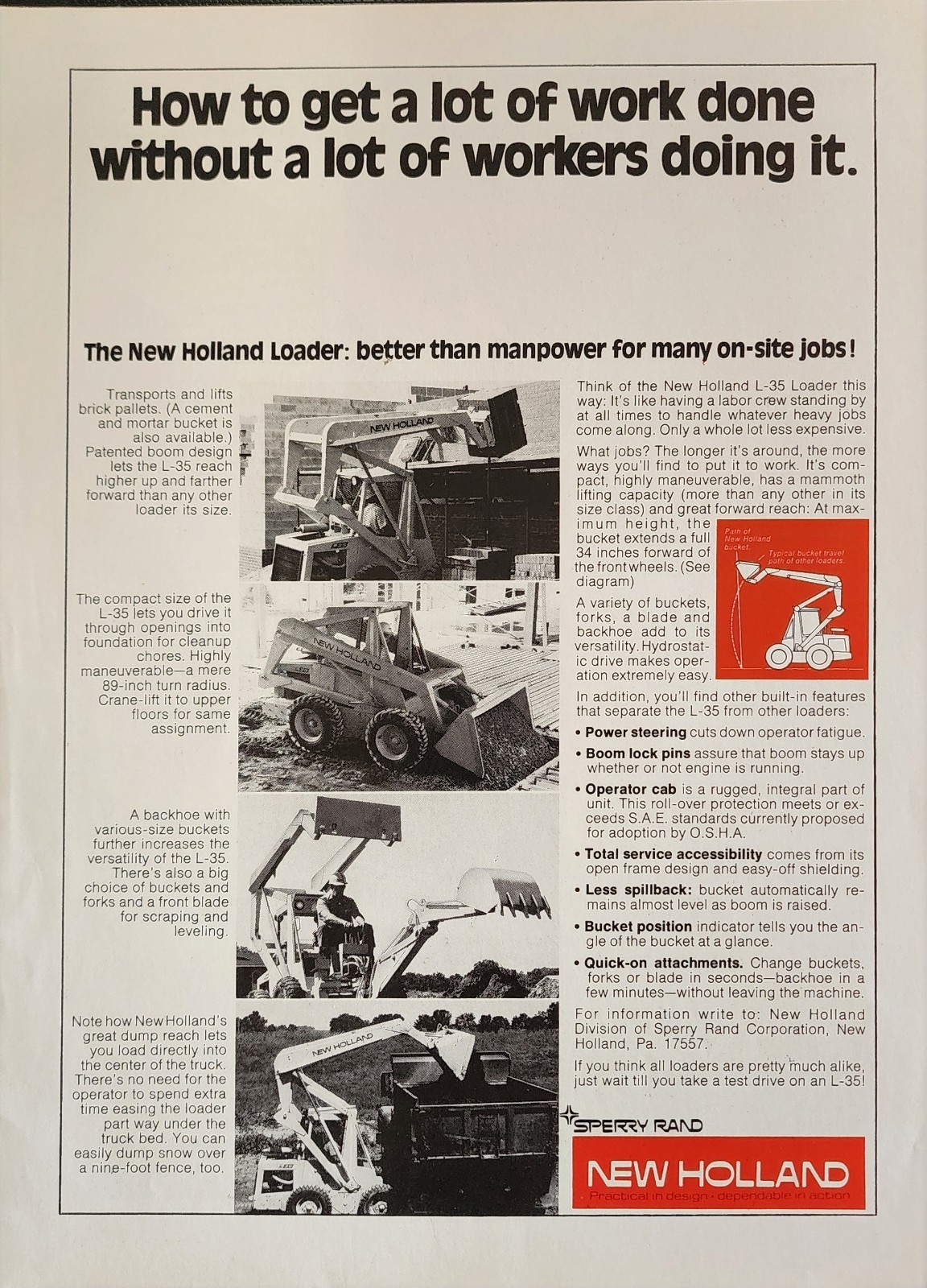 New Holland Loader Tractor Picture Magazine Ad Original Vtg Wall Art Decor