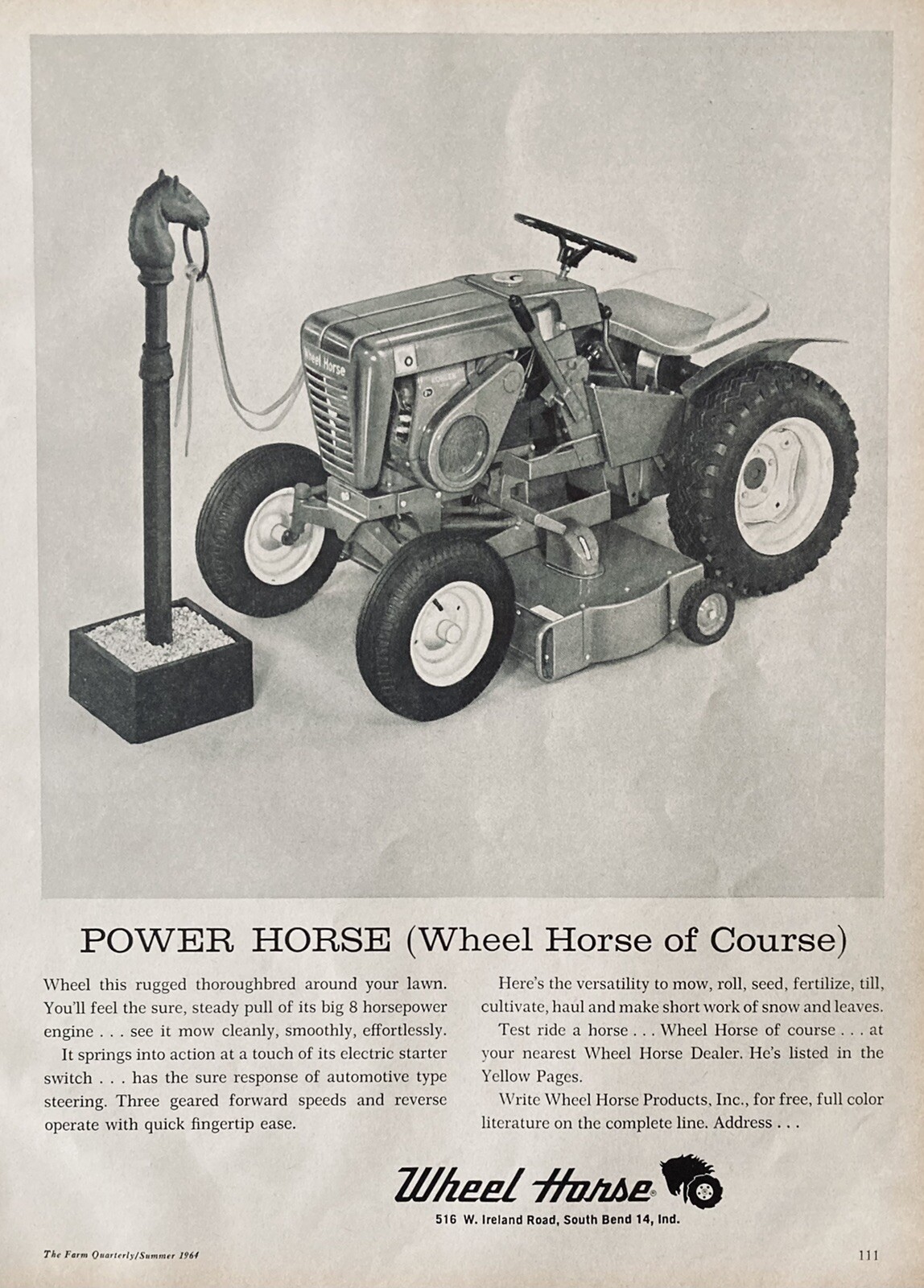 1964 AD.(XH38)~WHEEL HORSE CO. SOUTH BEND, IND. WHEEL HORSE LAWN TRACTOR