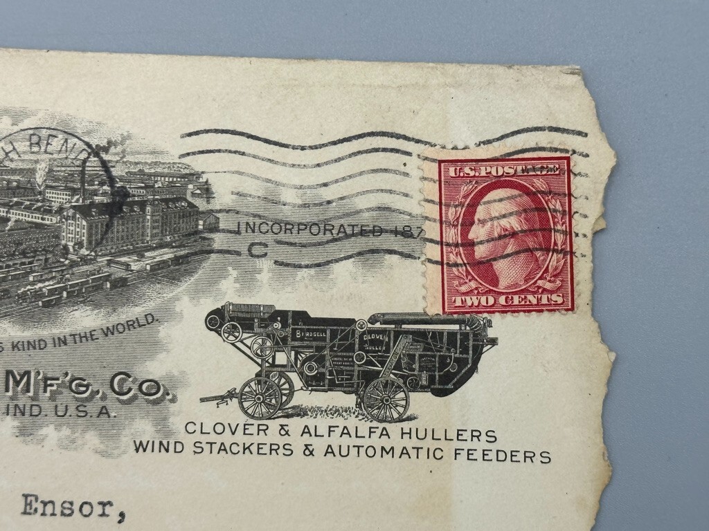 1910 BIRDSELL Advertising FARM MACHINERY Postal Cover Antique SOUTH BEND Indiana