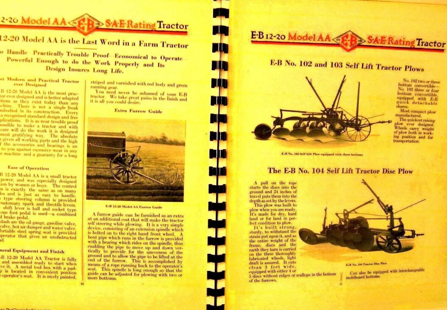 Emerson-Brantingham Implm.Model AA–S.A.E. Rating Kerosene Tractors E-B 12-20