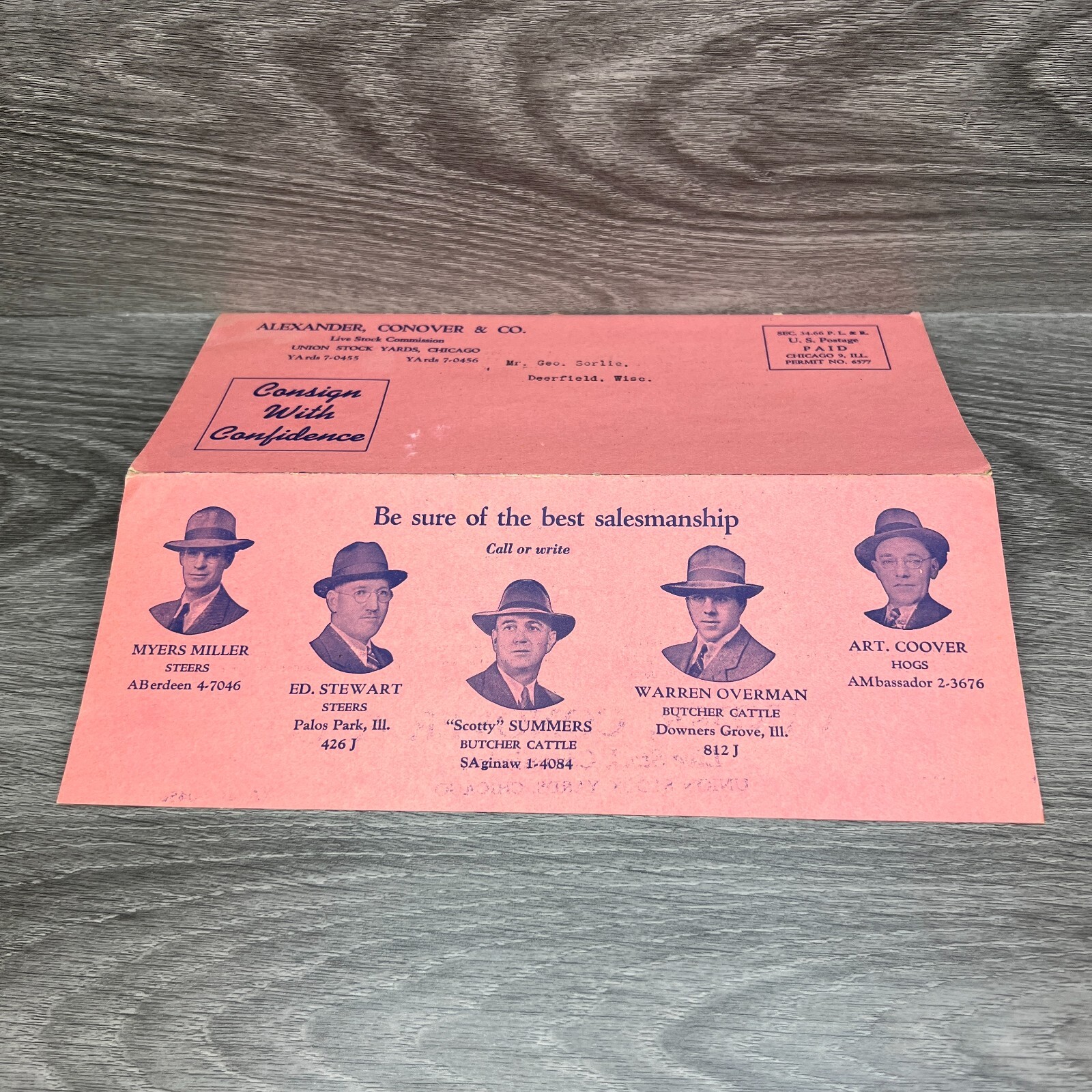 VTG 1940s 50s Booth Brothers WI Live Stock Commission Letter Farm Receipt