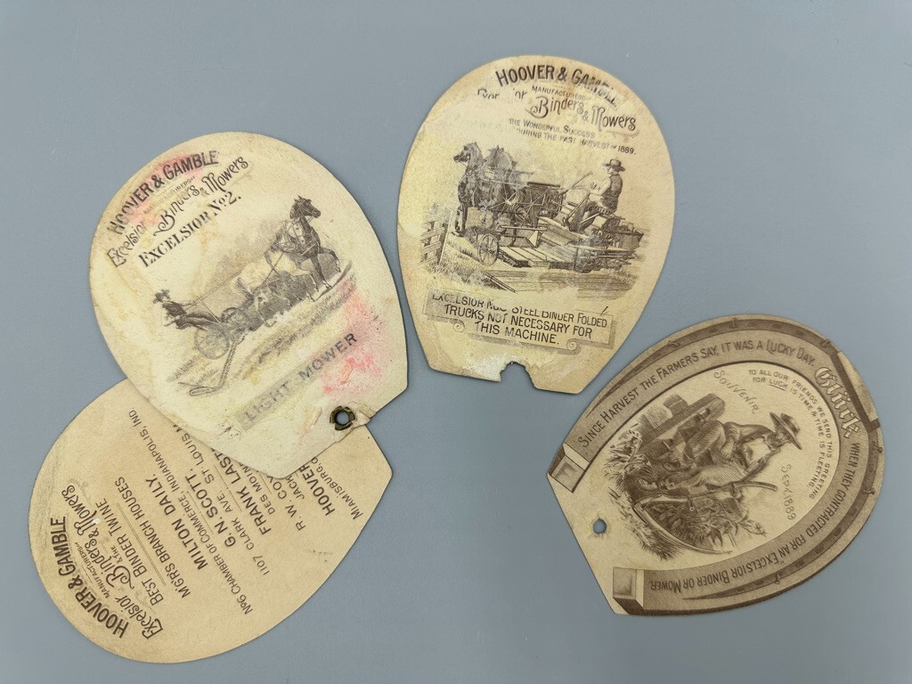 1889 EXCELSIOR MOWER Hoover Gamble FARM MACHINERY Advertising Trade Card Fan