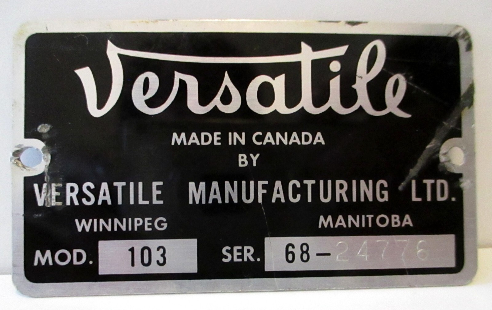 VERSATILE 103 Swather Windrower Model & Serial Number Plate ID Tag Emblem Canada