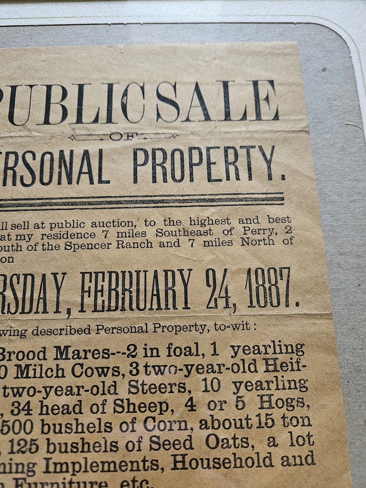 1887 Hand Bill Flyer Farm Auction Dick Evans Michigan Live Stock Equipment