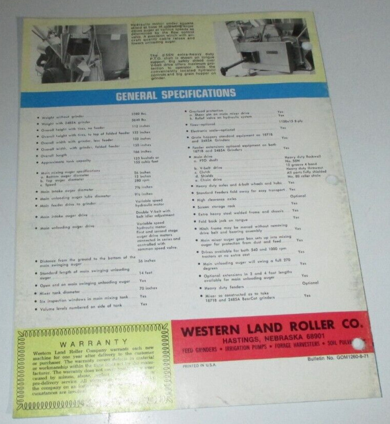 Bear Cat 1260 Grind-O-Mix Feed Grinder / Mixer Sales Brochure Literature 8-71