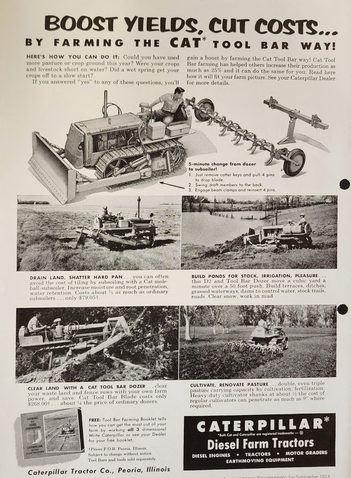 Caterpillar Tractor Equipment Picture Magazine Ad Original Vtg Wall Art