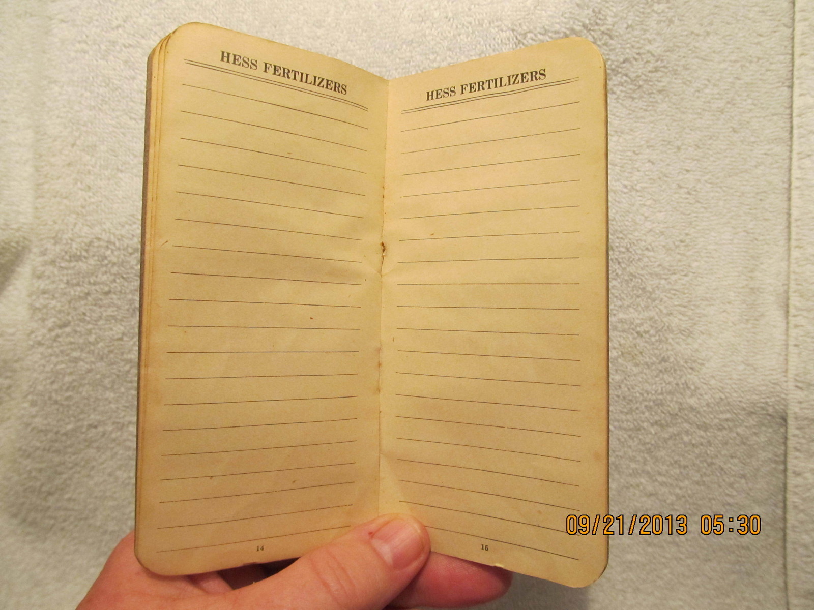1922 Memo Book S.M. Hess & Brother Fertilizers Daylight IN Paul Young & Brother