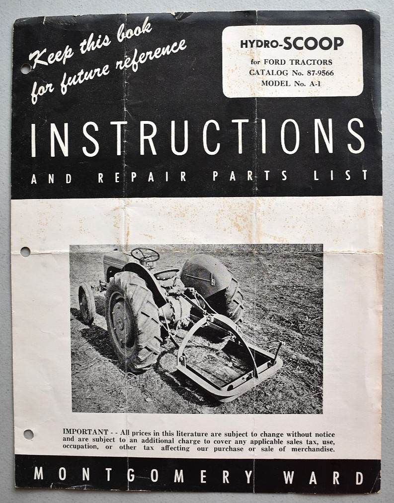 Hydro Scoop Ford Tractor 1950s Instructions & Repair Parts List Brochure Catalog