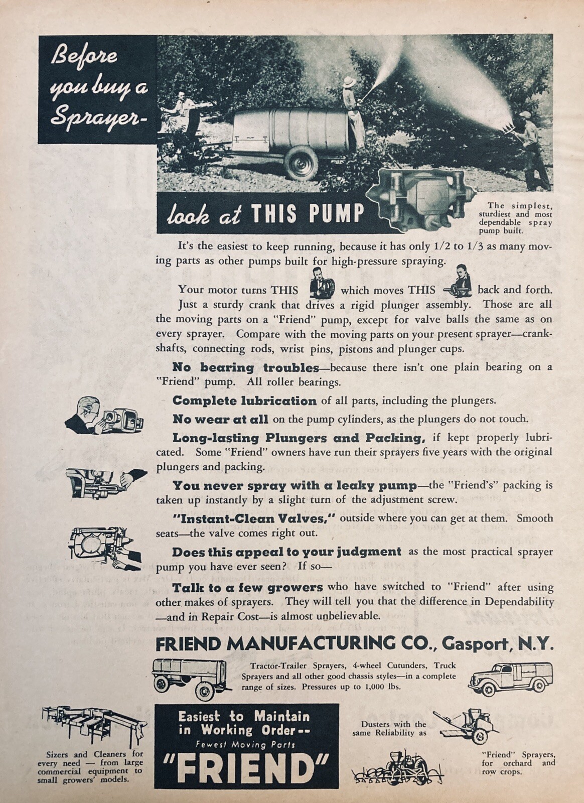 1945 AD.(XF8))~FRIEND MFG. CO. GASPORT, NY. FRIEND ORCHARD SPRAYERS