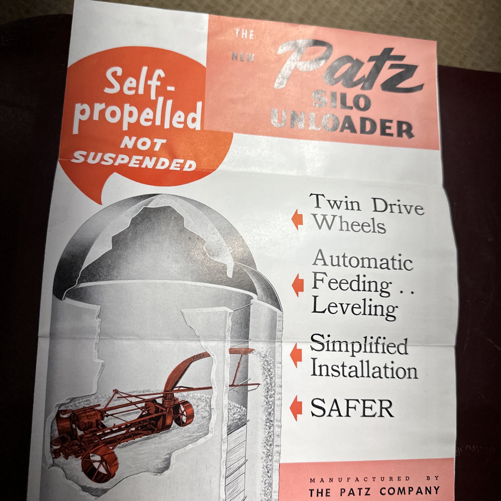 Vintage Patz Silo Unloader Advertising Mailer Farming Equipment Wisconsin