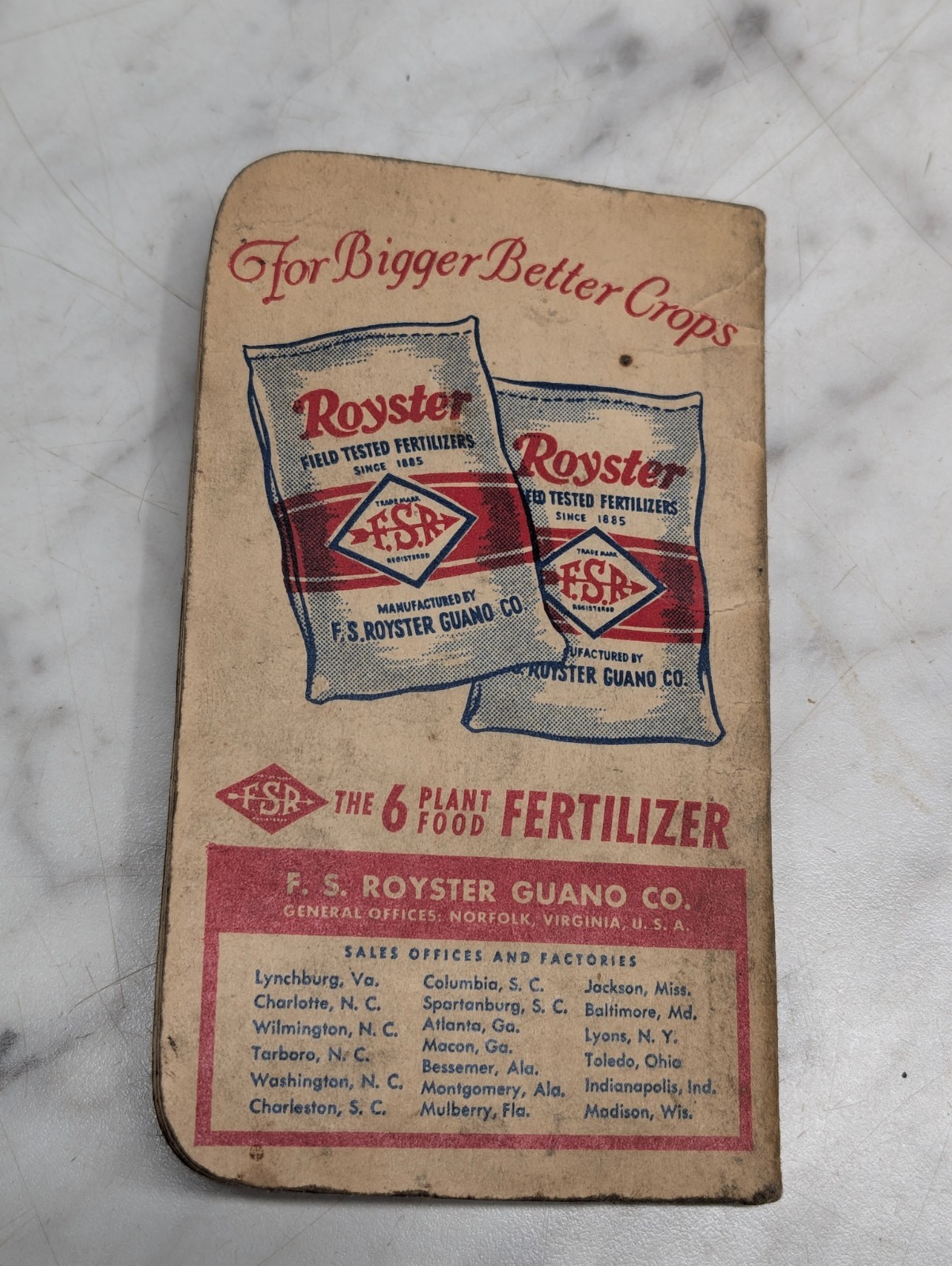 FS Royster Guano Co Pocket Memo Book Calendar Advertising Fertilizer Notes