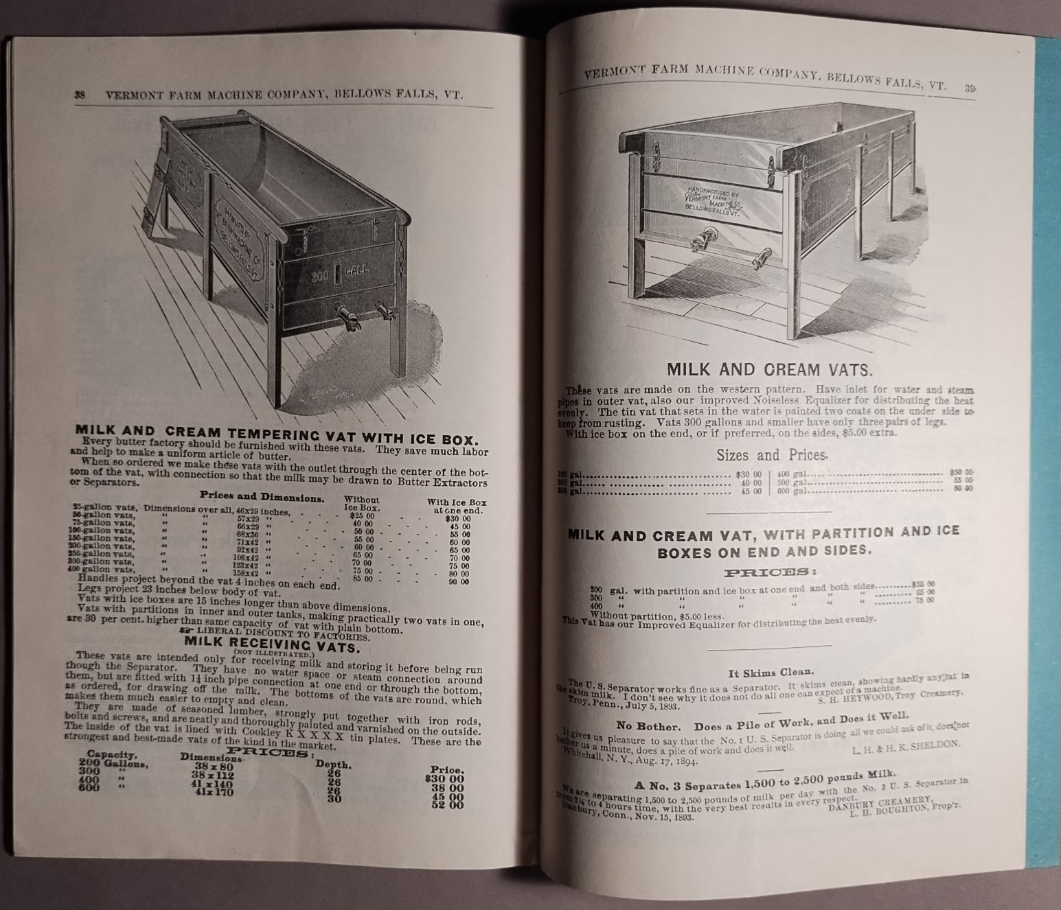 1895 US Cream Separator Vermont Farm Machine Co Catalog #96 Original ++ B6-30