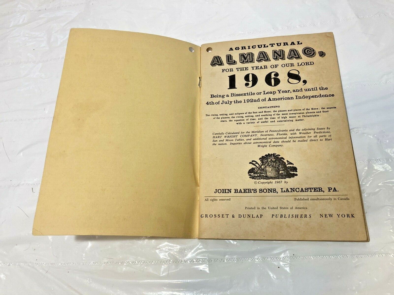Vtg 1968 Booklet Baer&rsquo;s Agricultural Almanac w Weather Forecasts Lancaster PA