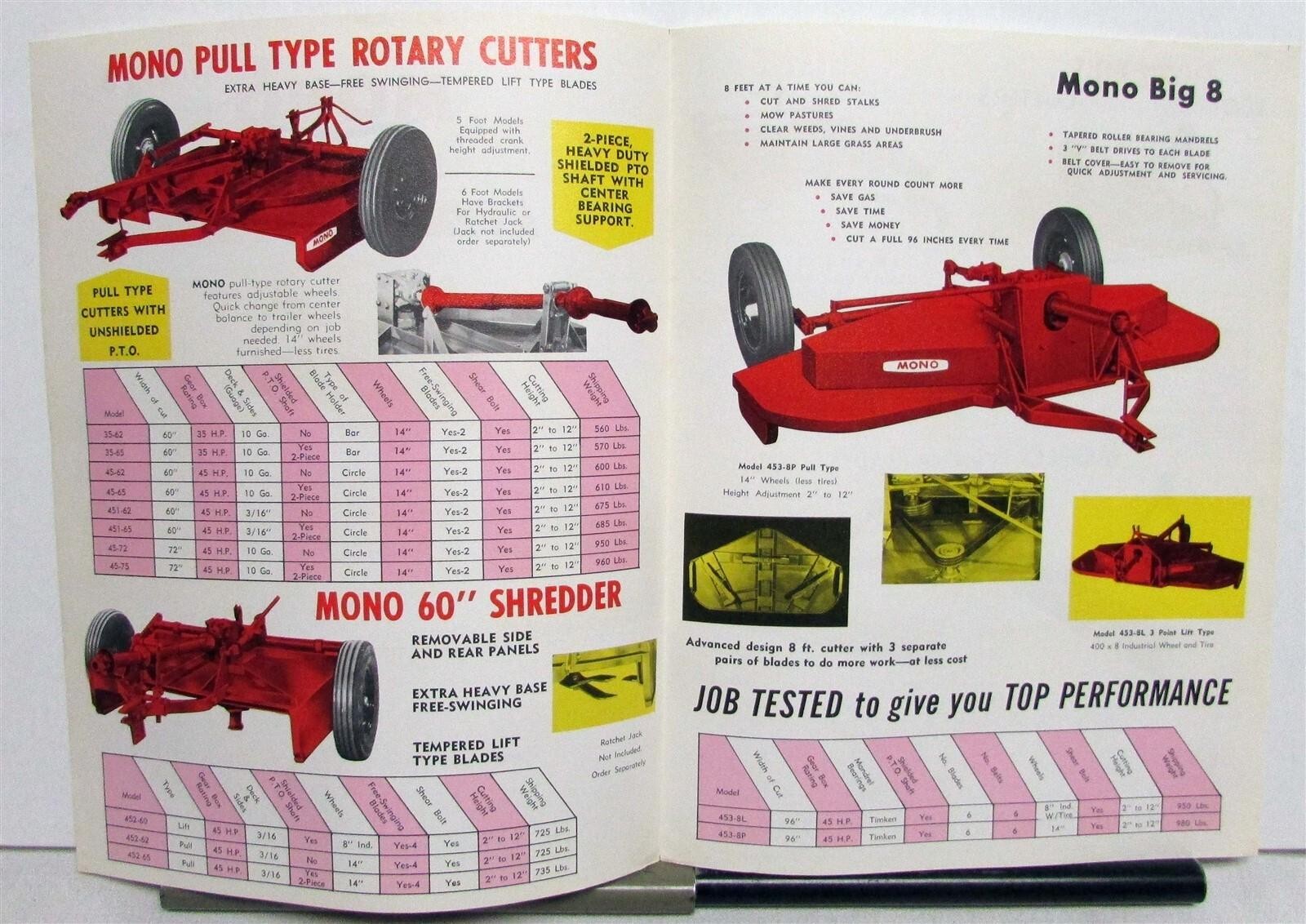 1950s Mono 3 Point Lift Rotary Cutters Specs Agricultural Sales Folder