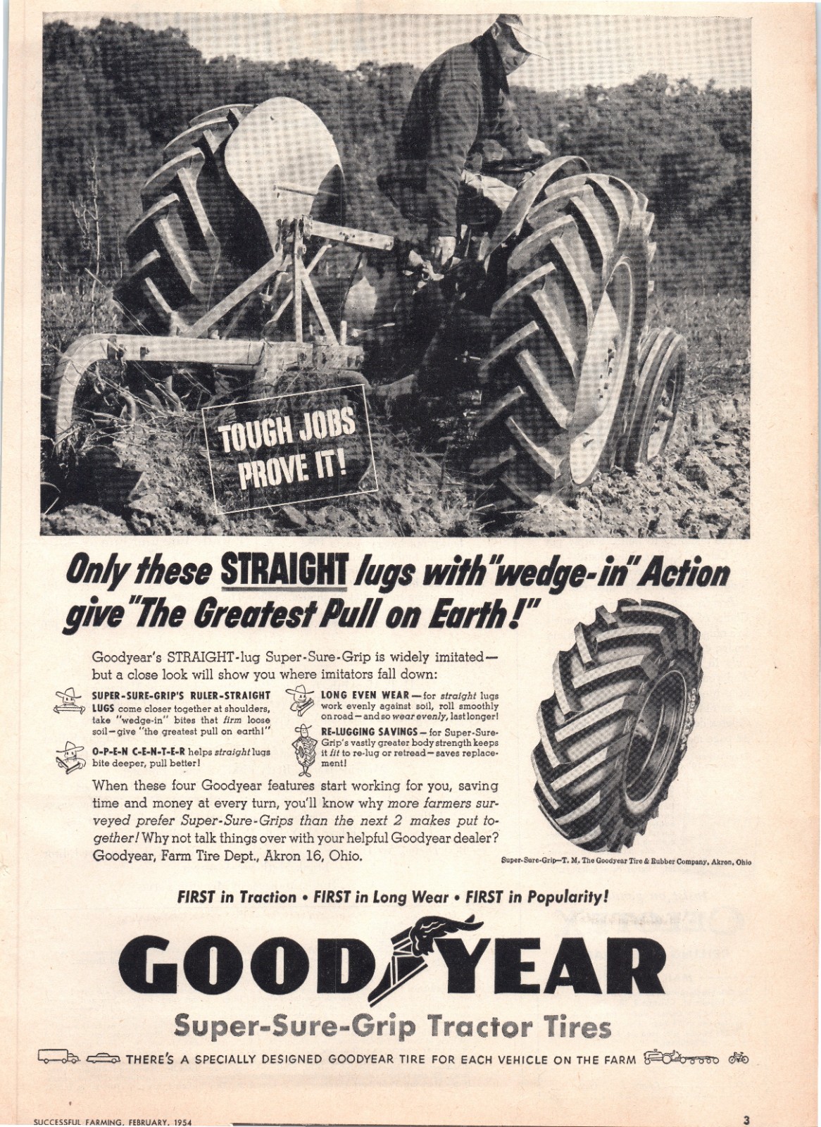 1954 Goodyear Super Sure Grip Tractor Tires 50&rsquo;s Vintage Print Ad