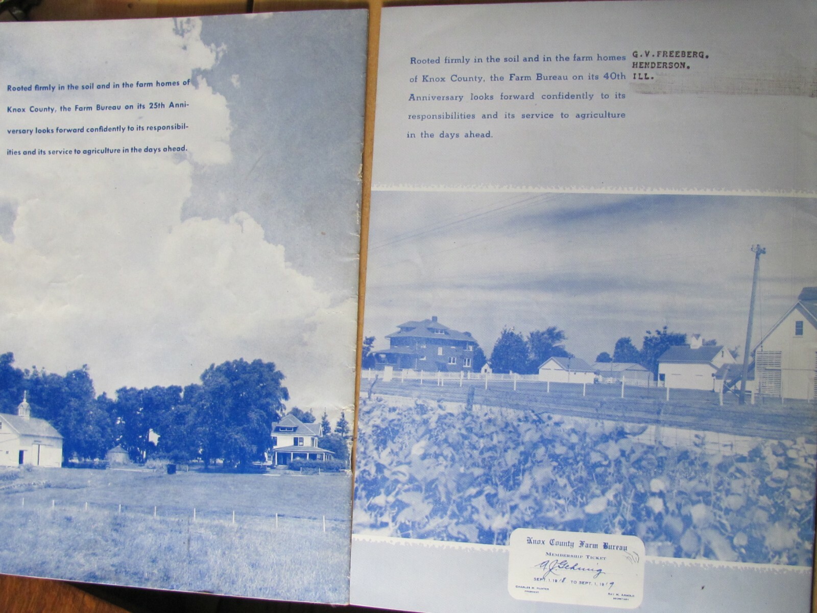 KNOX COUNTY ILL FS FARM BUREAU 25 & 40 YEARS ANNIVERSARY MAGAZINE 1943 & 1958