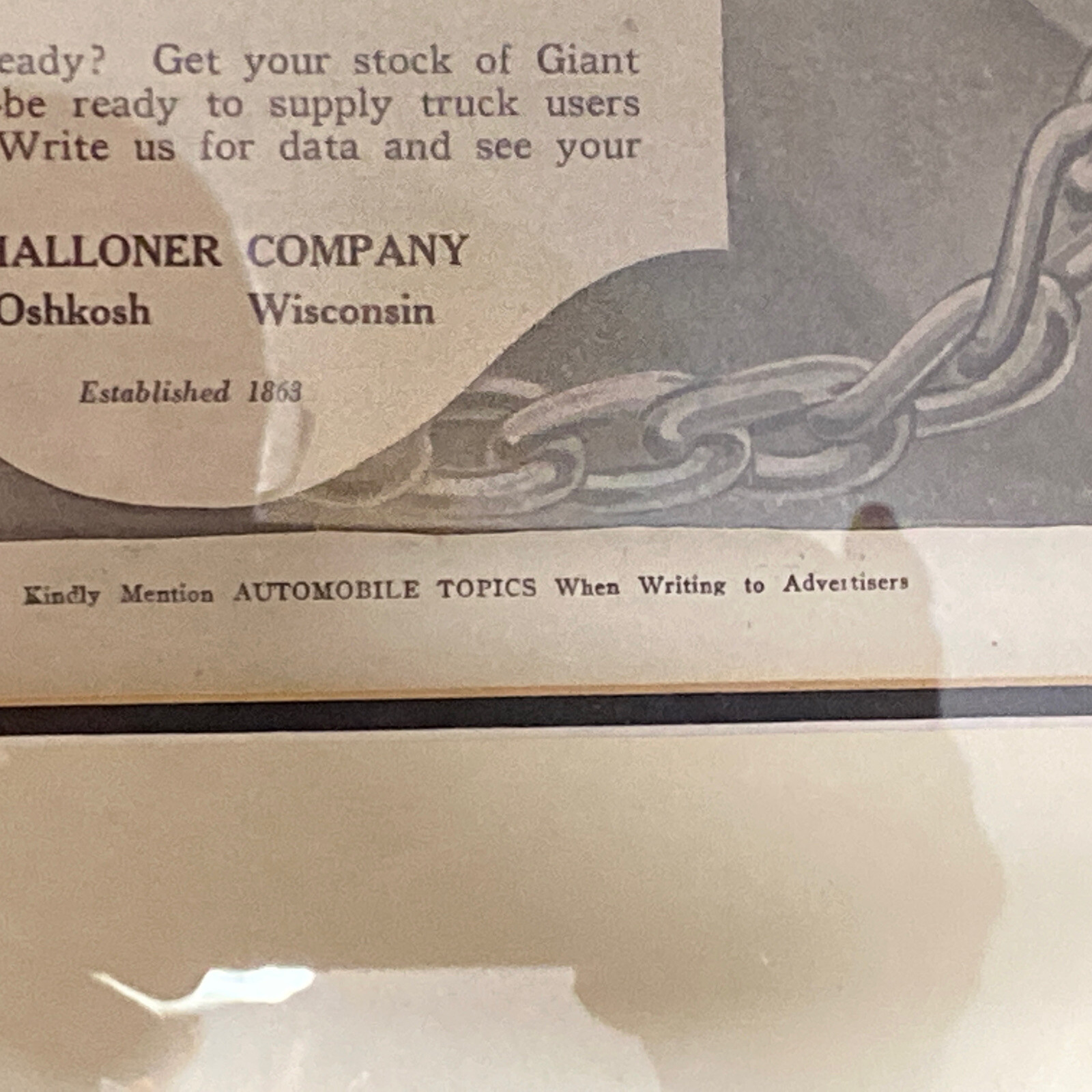Vintage Advertising Framed Giant Grip Tractor Chains 8 X 11” Automobile Topics