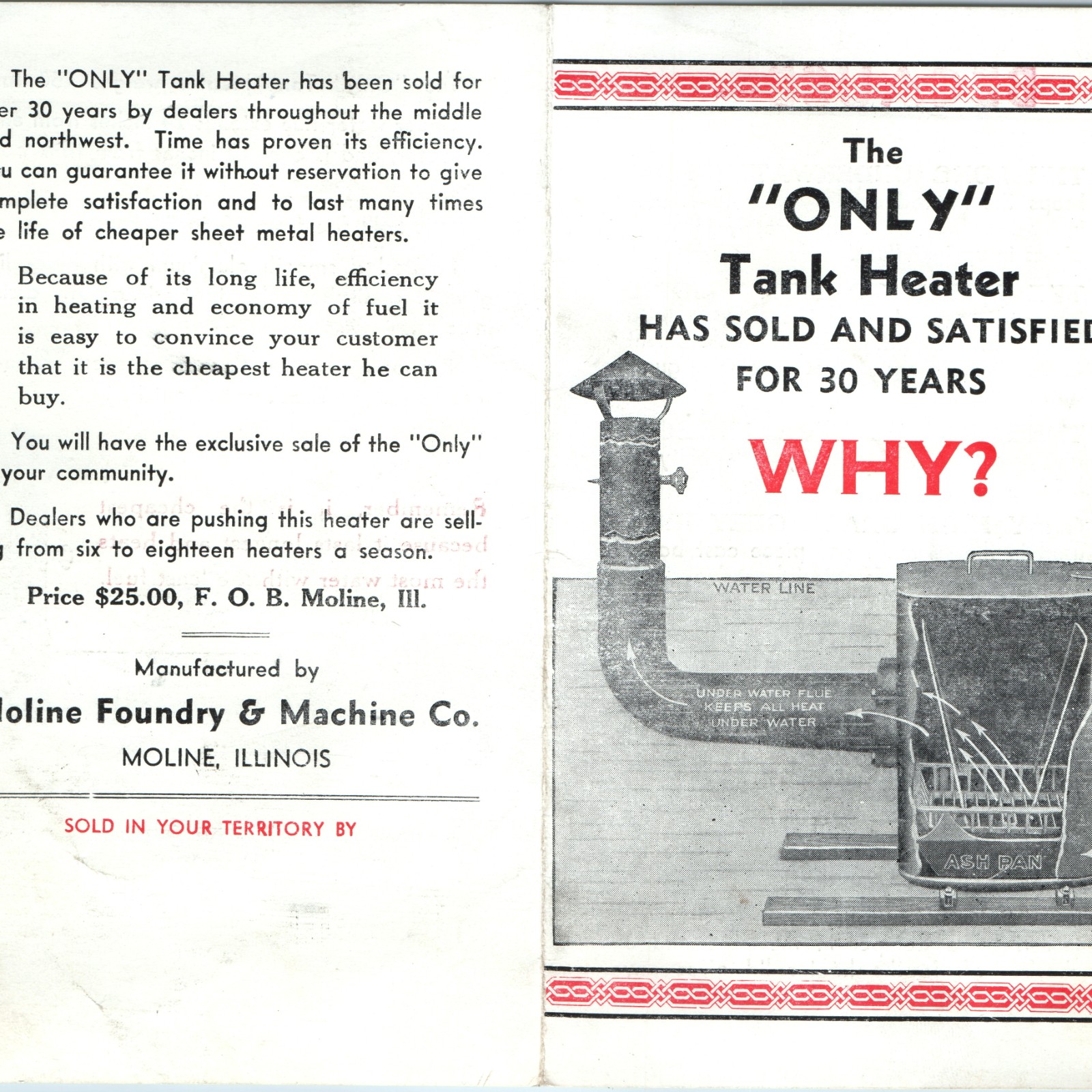 c1930s Moline Foundry & Machine Co Tank Heater Advertising Brochure Illinois