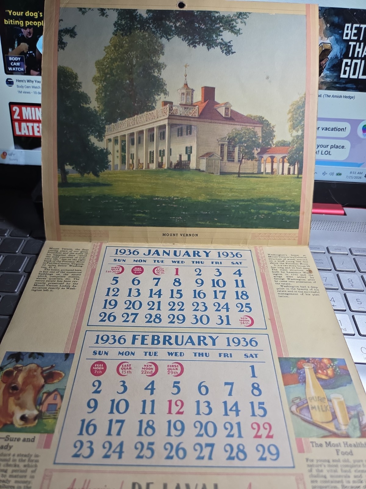 1936 Endicott Coop G L F Inc Union N Y Complete Advertsing Calendar