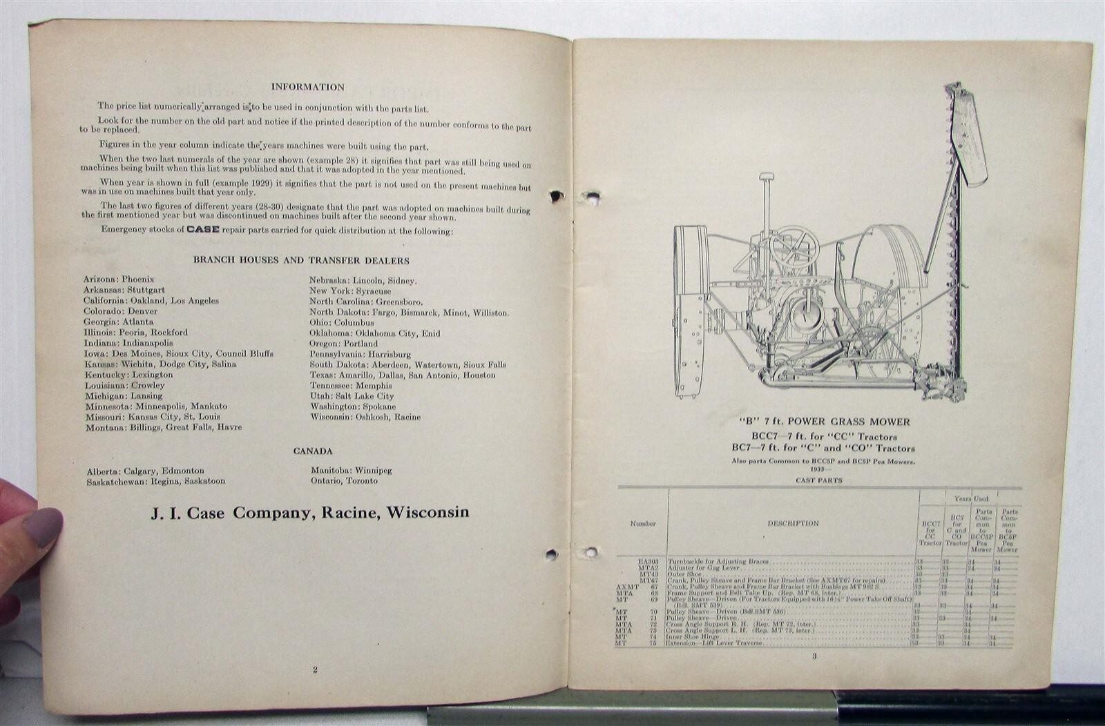 1936 Case A&B Series Power Mowers Specs Construction Repair Parts Lists Catalog