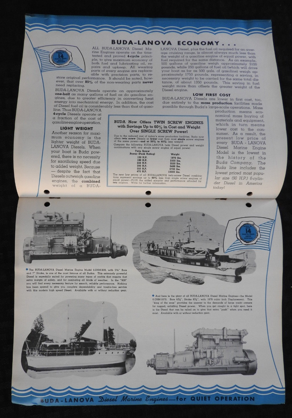 1940 « Buda Lanova Marine Diesel Engines » Work-Tow-Fish-PLEASURE Boat Brochure