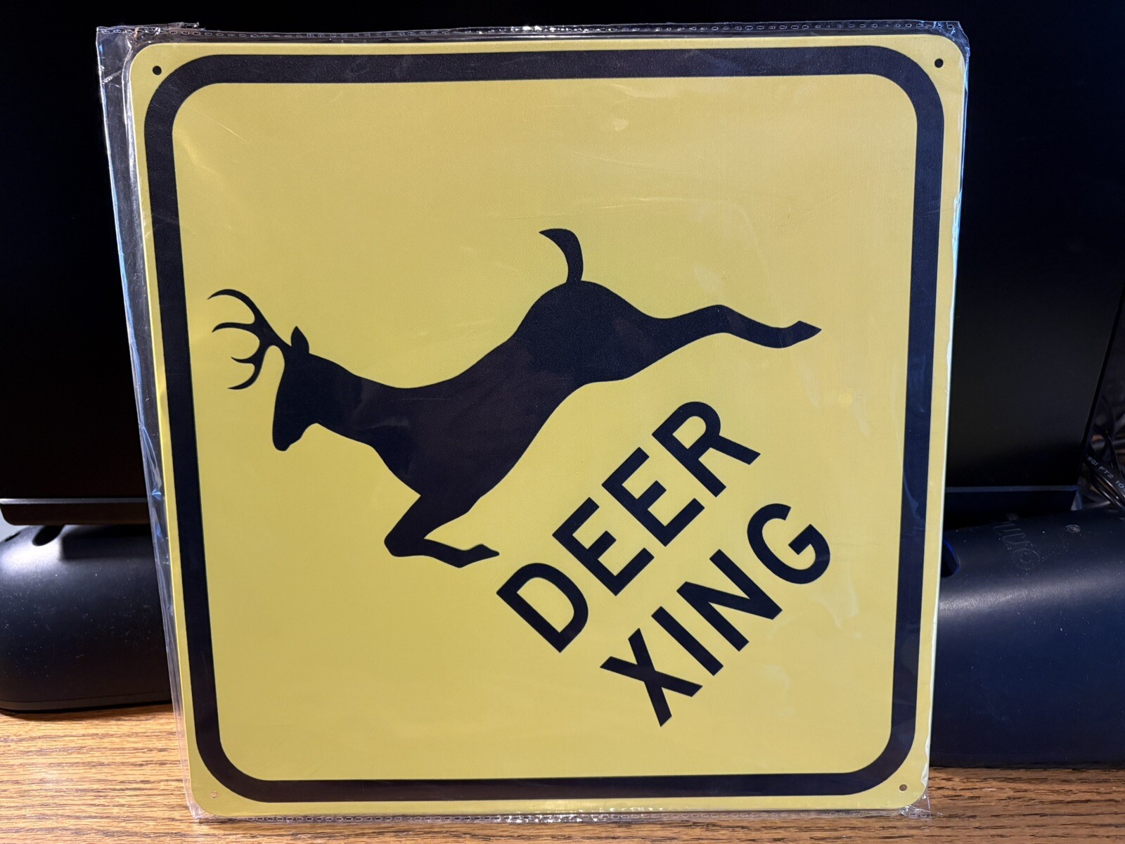 2-DEER CROSSING FLANGED METAL SIGNS NIP 12×12 FOR ROAD-FENCE-GATE-FARM ETC.