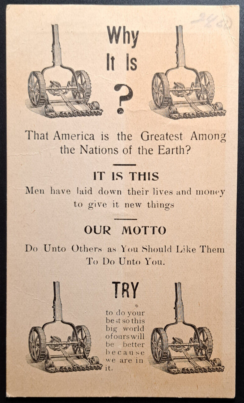 Clipper Lawn Mower Co. Advertising Card Dixon Illinois Early 1900s Rare