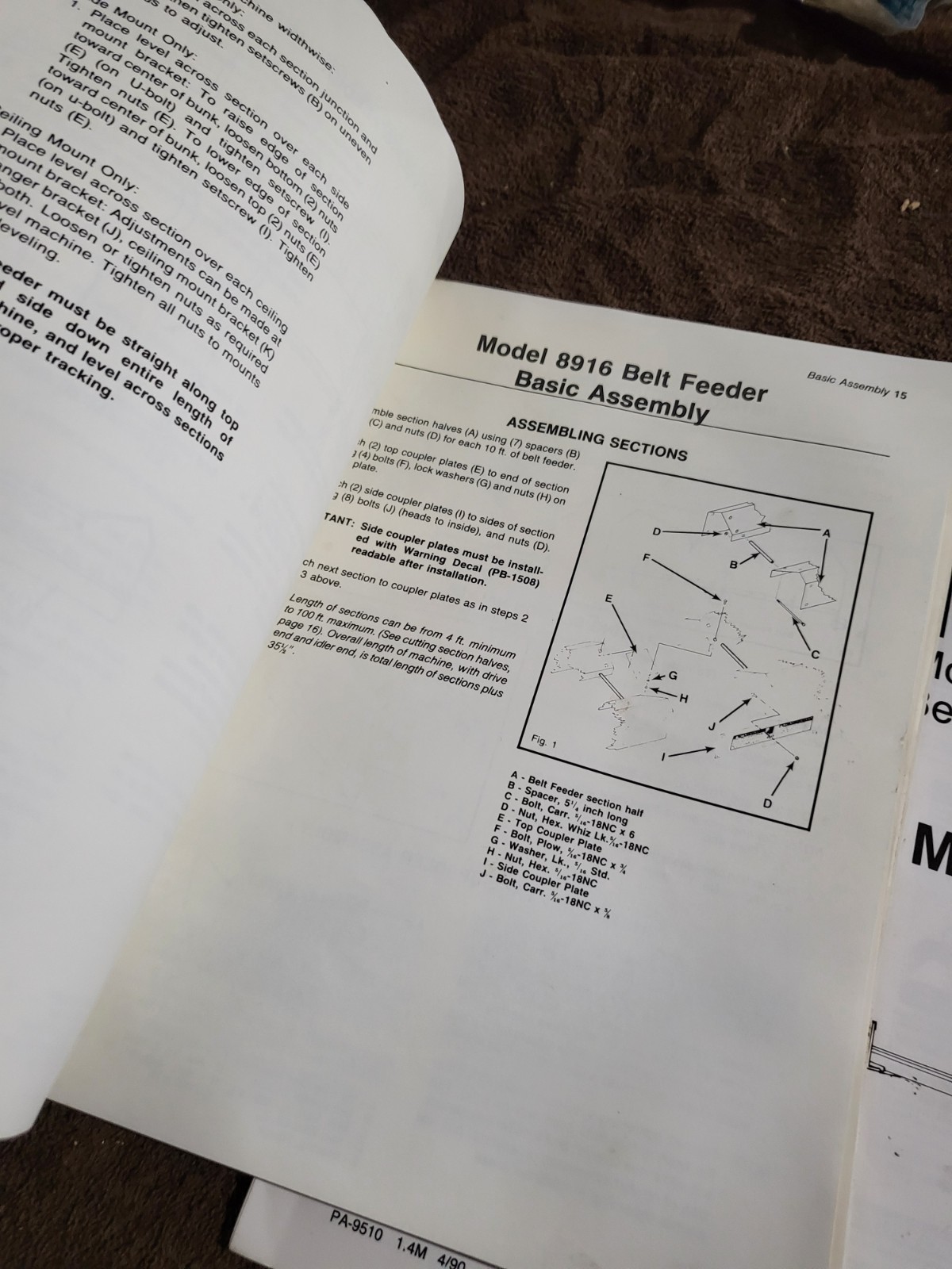 1990 Vintage Patz 8916 Barn Belt Feeder MANUALS Parts & Operators – Pound, WI.