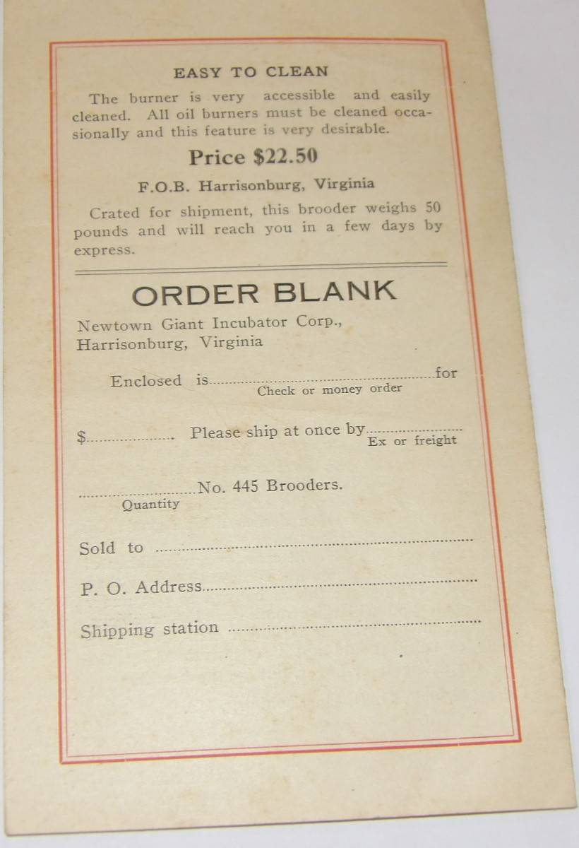 VINTAGE 1925 NEWTOWN OIL LAMP-HEATED INCUBATORS BROCHURES! 4 PCS/HARRISONBURG,VA