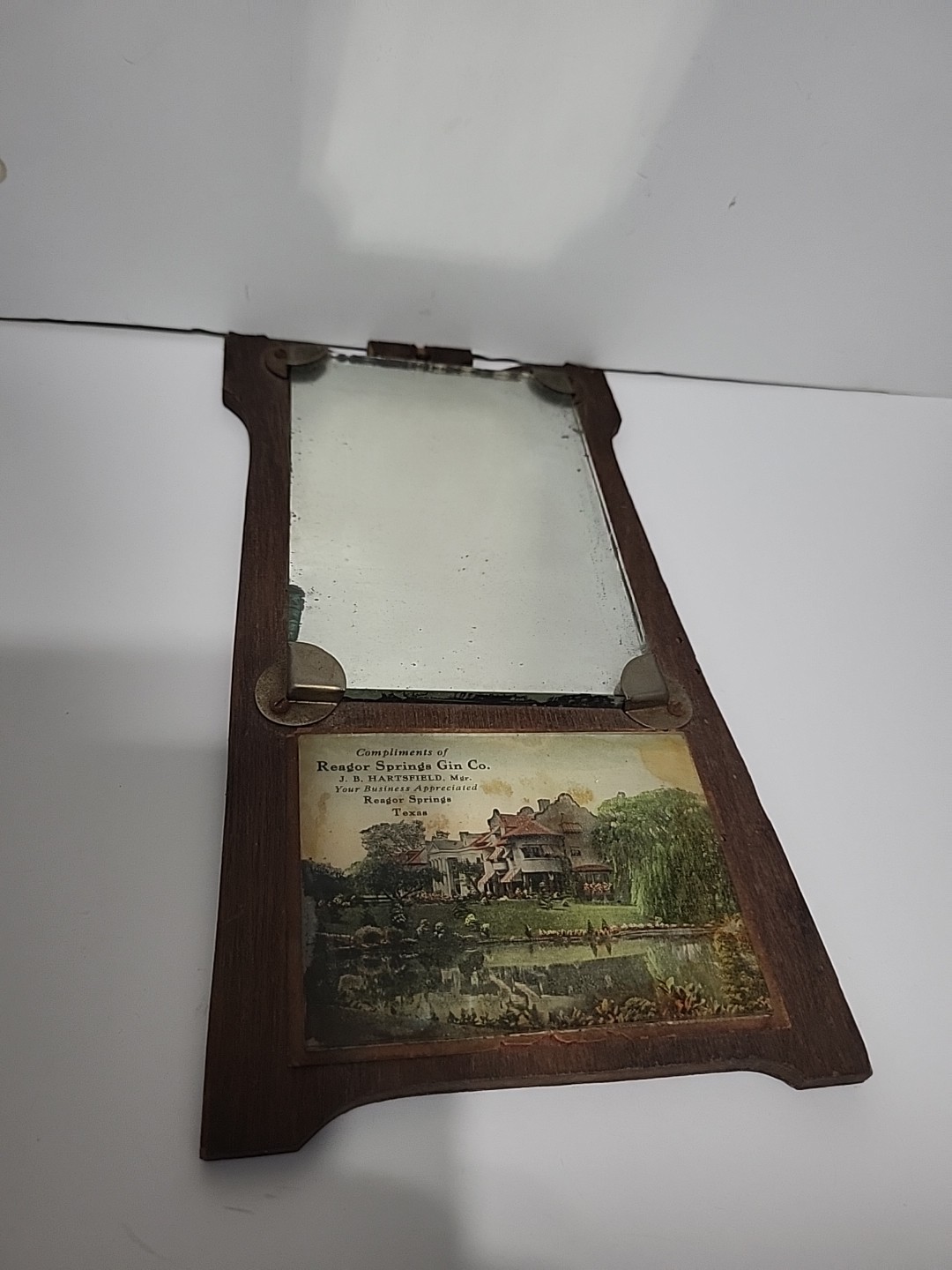1920&rsquo;s ? SCARCE Reagor Spring ,Texas Cotton Gin Advertising, Mirror/ Wood Sign