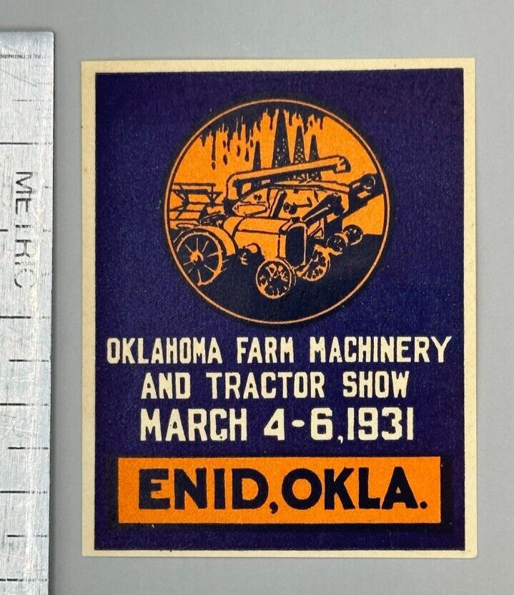 1931 OKLAHOMA FARM MACHINERY Tractor ENID Advertising POSTER STAMP Vintage