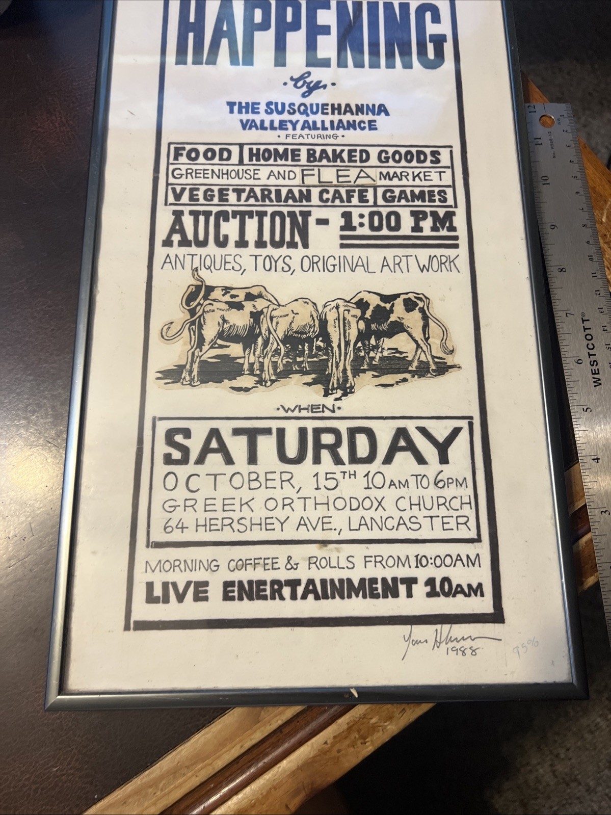 1988 Susquehanna Valley Harvest Happening Auction Festival Poster Proof Framed