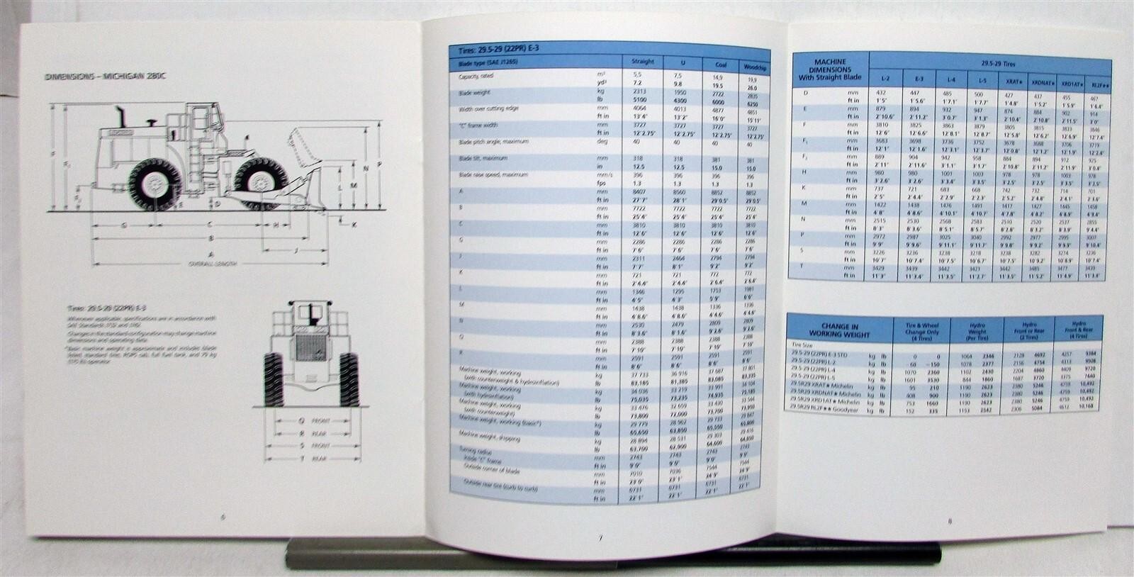 1989 Michigan 280 C Wheel Dozer Construction Diagrams Sales Brochure