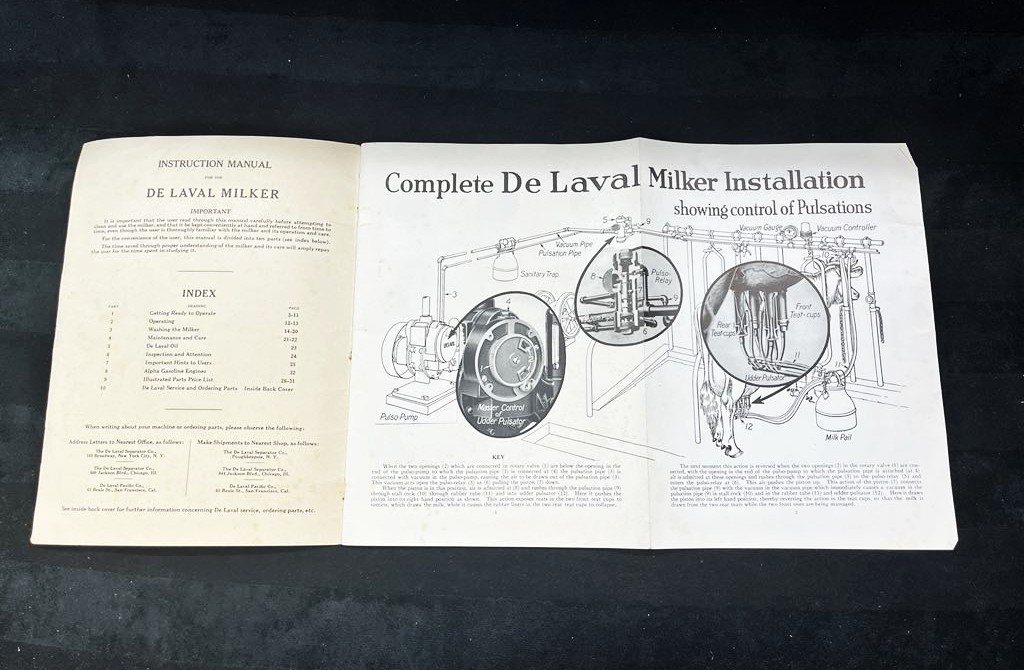 1928 DeLaval Milker Instruction Manual for Operation and Care