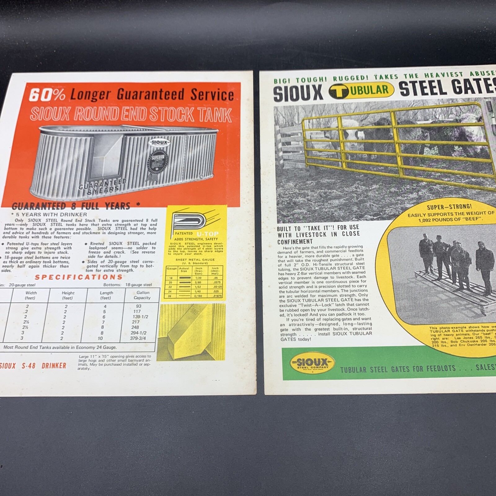 Pair 1950’s Sioux Steel Company Sales Brochures-Stock Tank/Tubular Gates