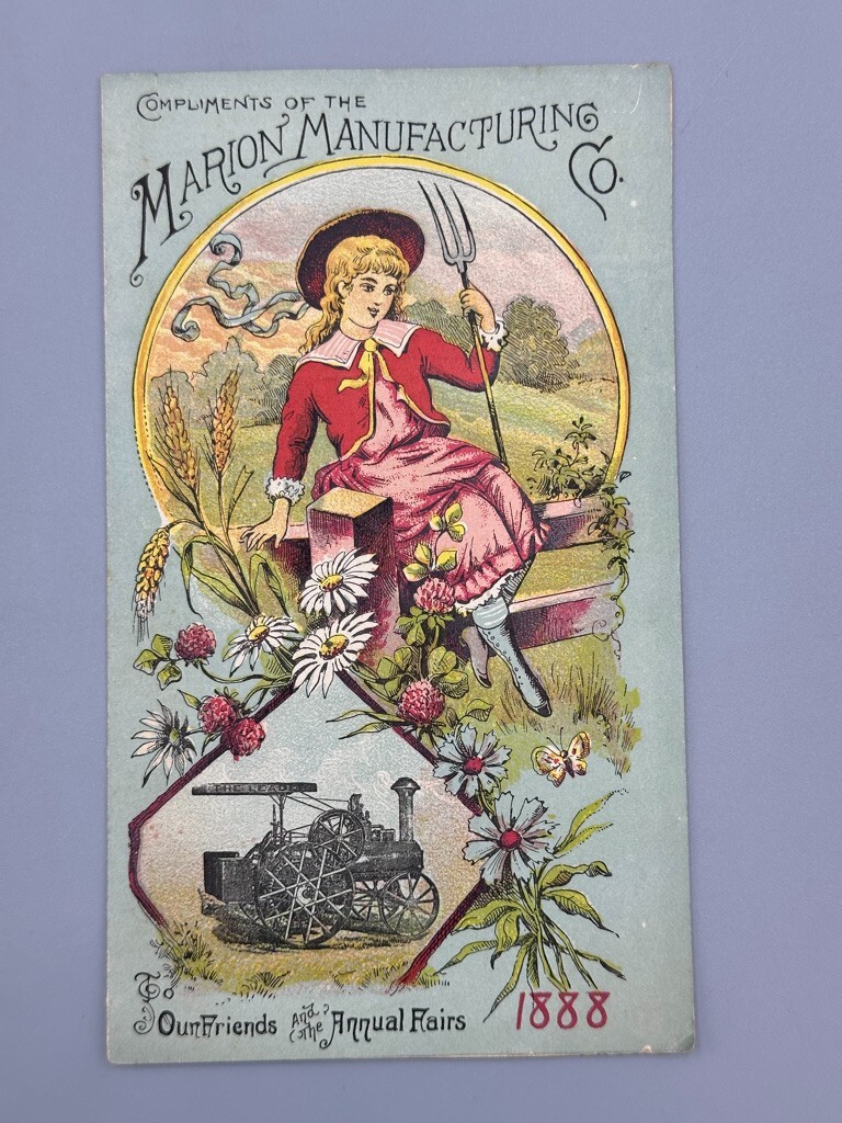 1888 MARION Ohio Leader THRESHING ENGINE Victorian FARM Advertising Trade Card