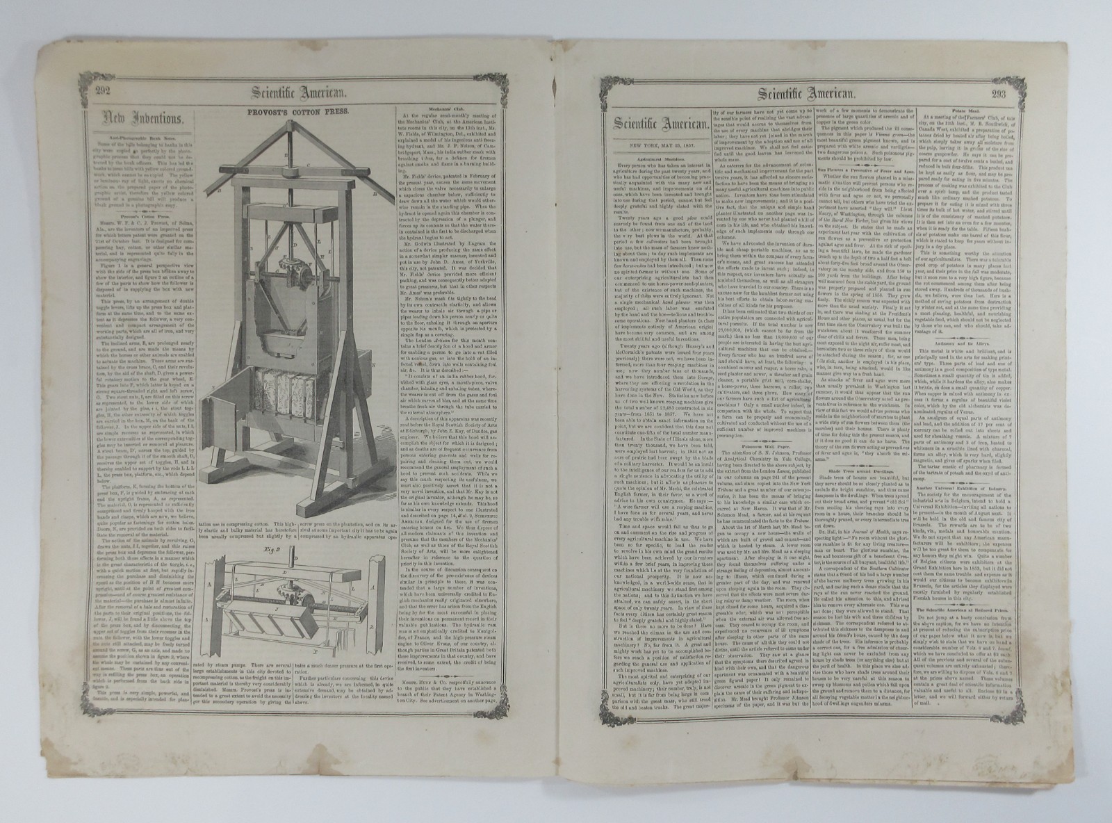 Antique Farm Tools Windmill Seed Planter Cotton Baler Scientific American 1857
