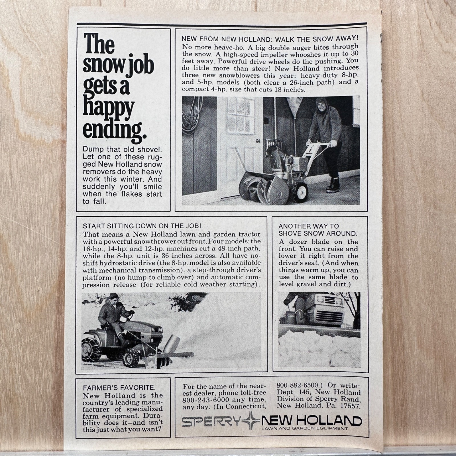1972 New Holland Snow Blower Tractor Vintage Print Ad Sperry Rand New Holland PA