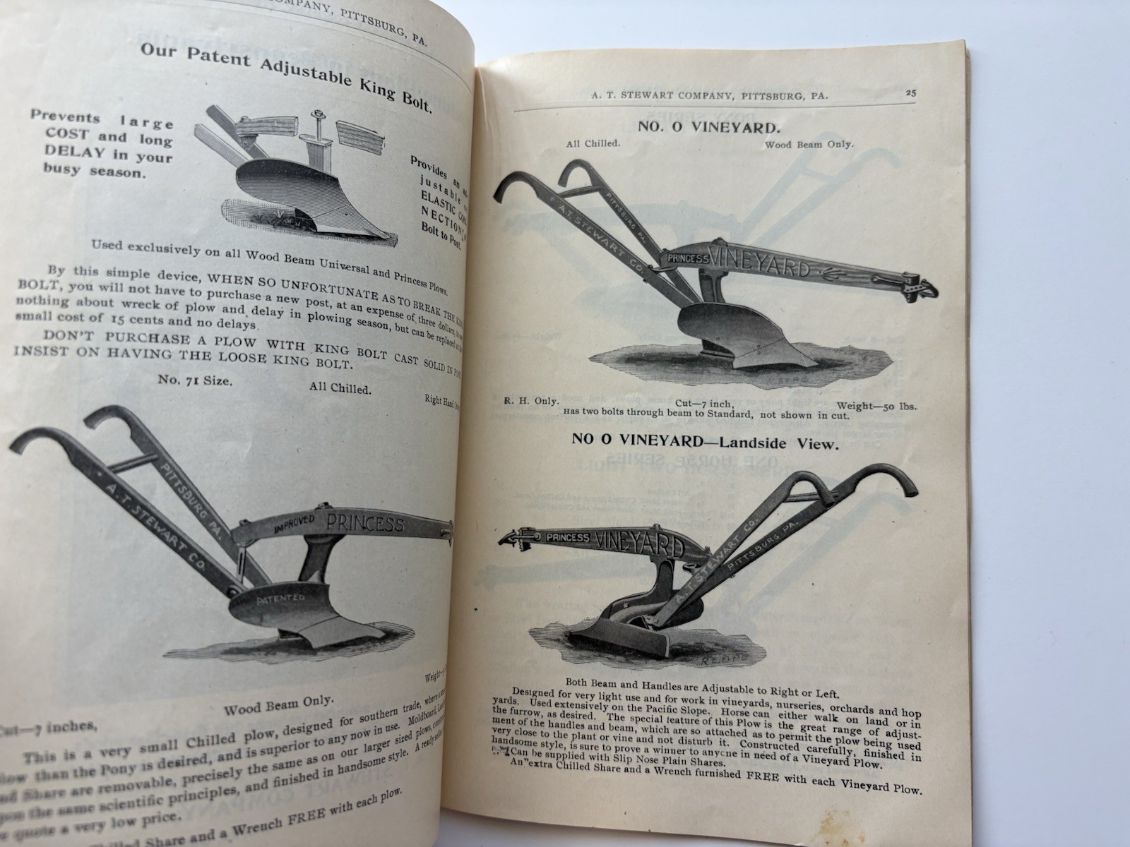 Antique A.T. Stewart Co Pittsburgh Pa 1901 Universal Princess Plows Catalog Ad