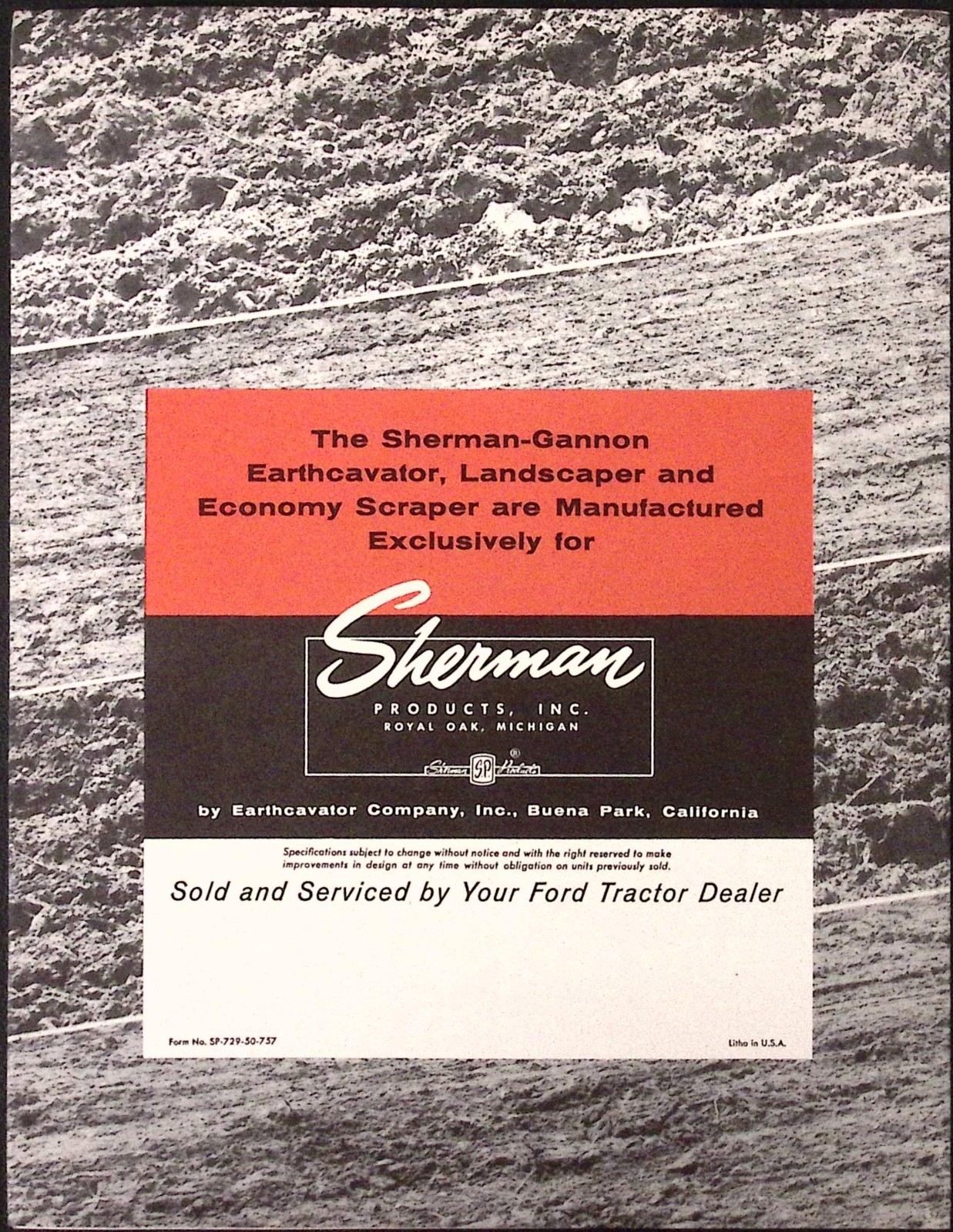 1957 Sherman Gannon Earthcavator Landscaper Scraper Brochure Sherman Products