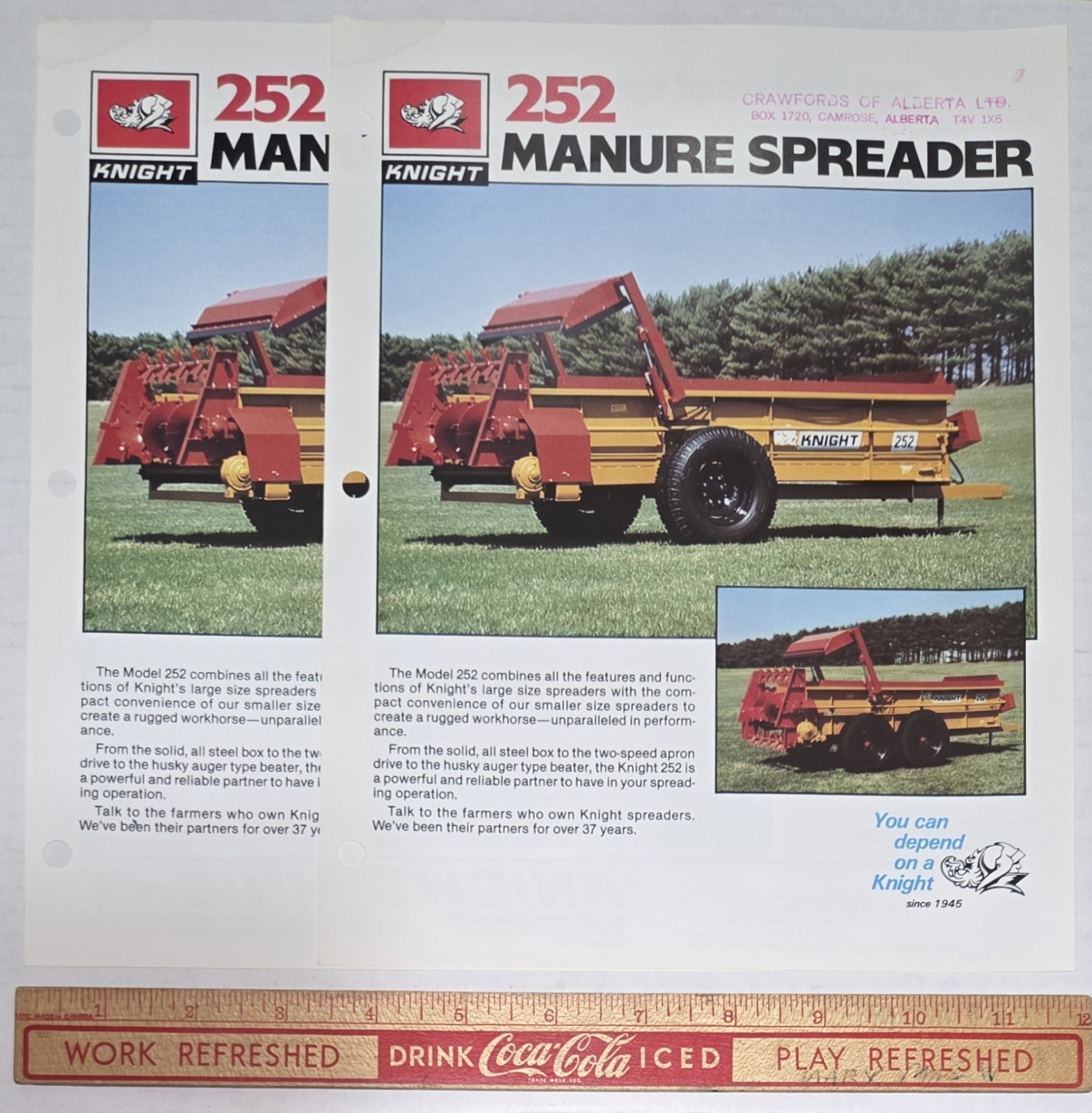 Knight 252 Manure Spreaders « 2 » Vintage Farm Agricultural Advertising Papers