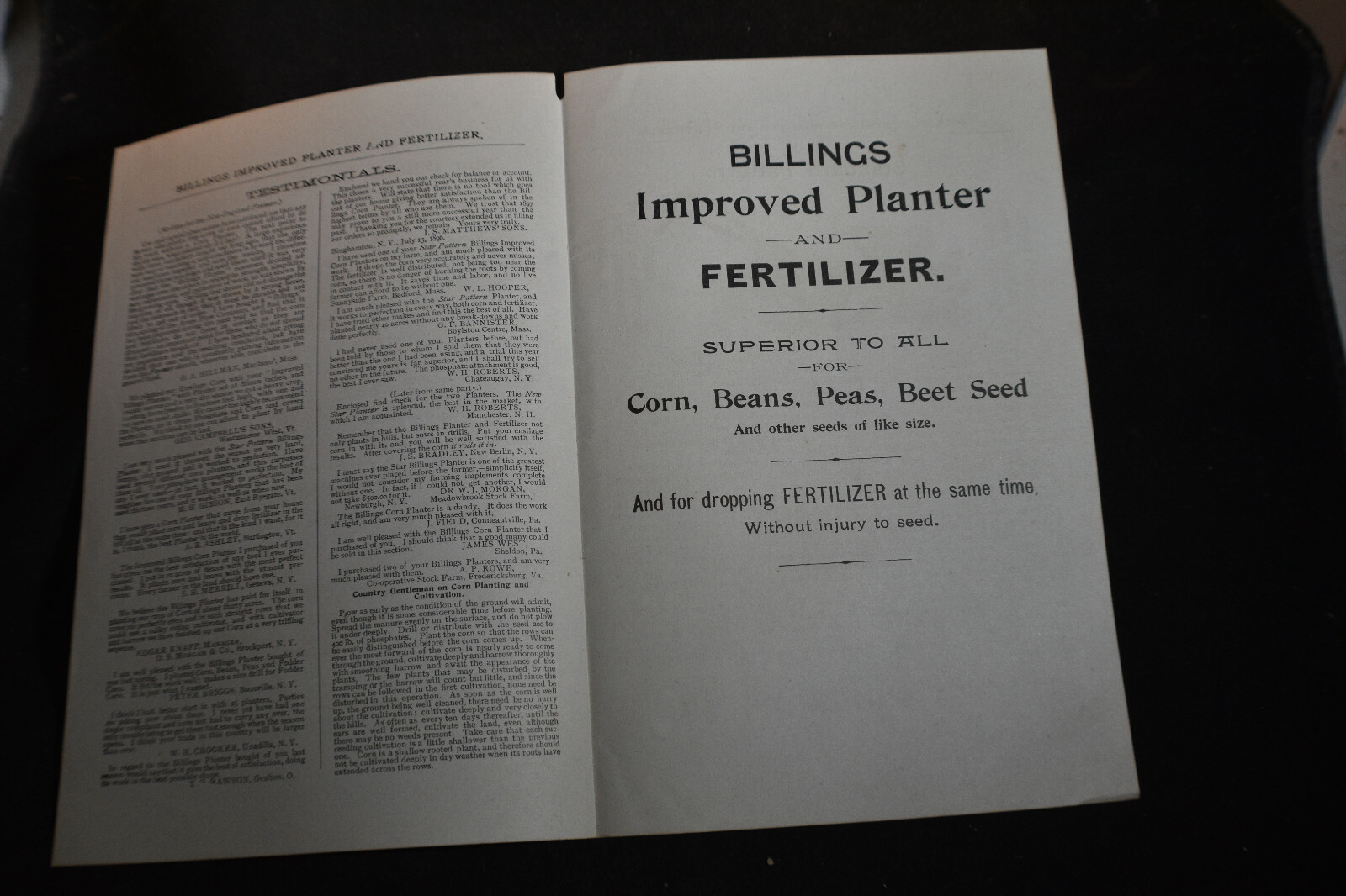 Ca 1910s Billings Improved Planter & Fertilizer Brochure